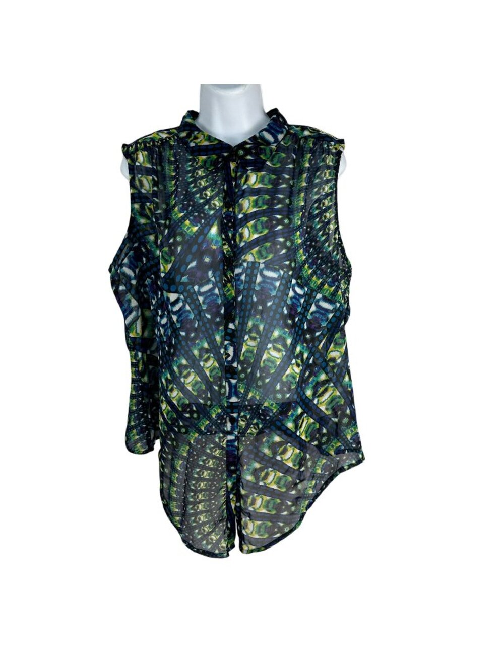 Worthington Sheer Sleeveless Blouse Petite PXL Lightweight Multicolor Abstract